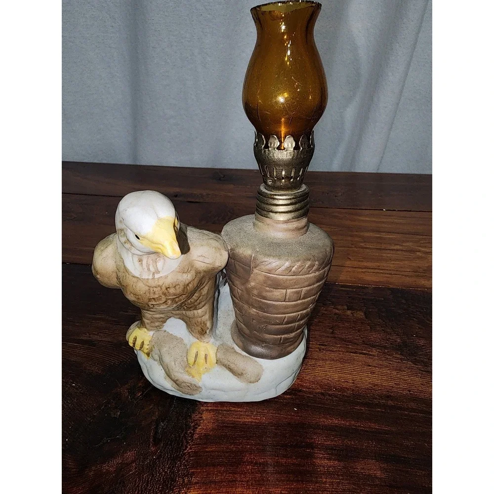 Eagle  Lamp Kerosene‎ Mini Amber Glass Vintage
